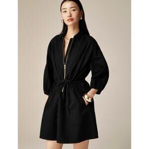 J Crew Cinched Up Dress S Black NWT Drapey Cotton Zip Tie Waist CA555 J.Crew